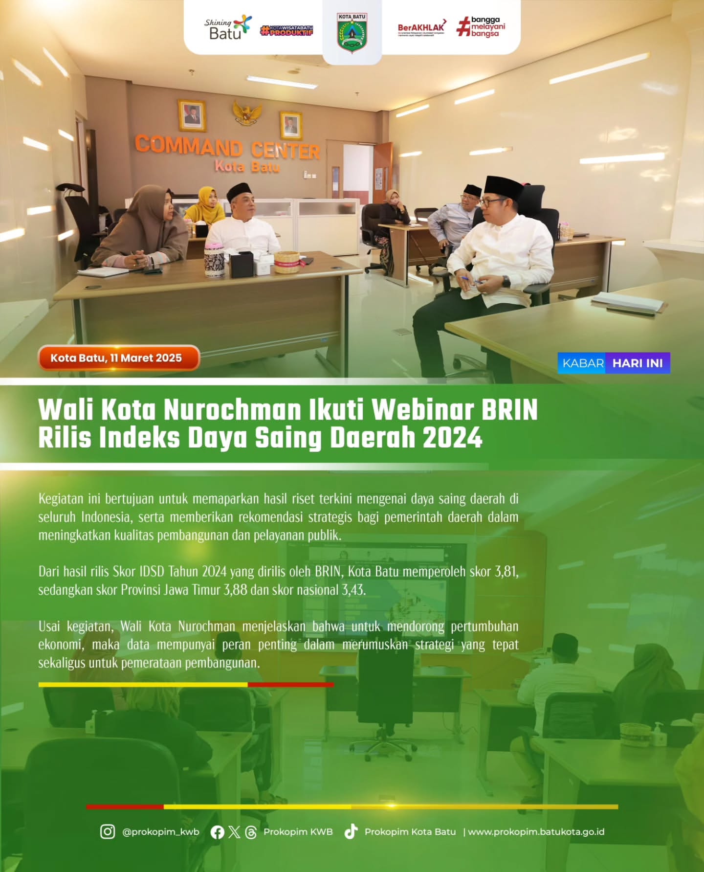 Wali Kota Batu, Nurochman, Hadiri Webinar Rilis Indeks Daya Saing Daerah 2024