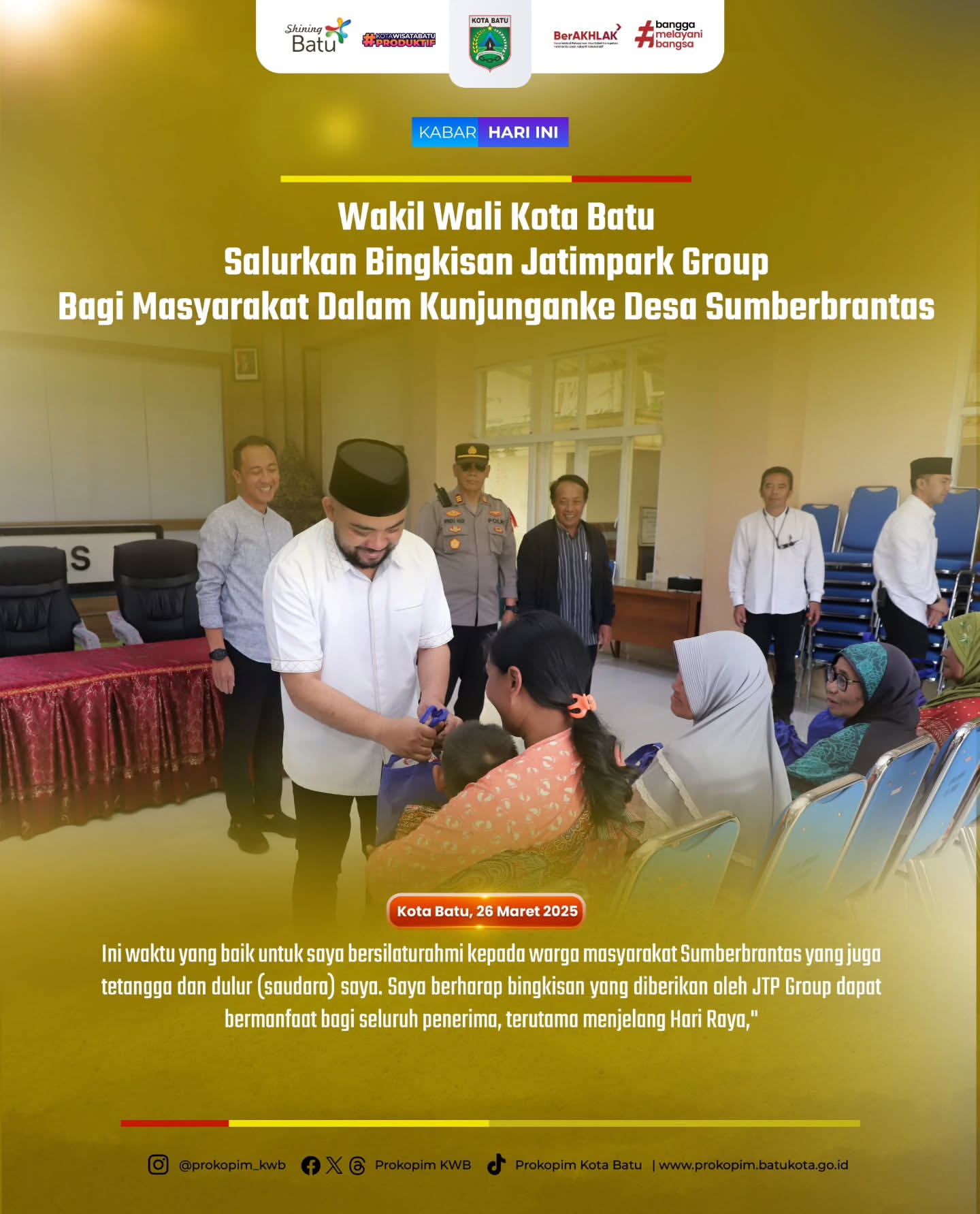 Wakil Wali Kota Batu Salurkan Bingkisan dari Jatimpark Group ke Masyarakat