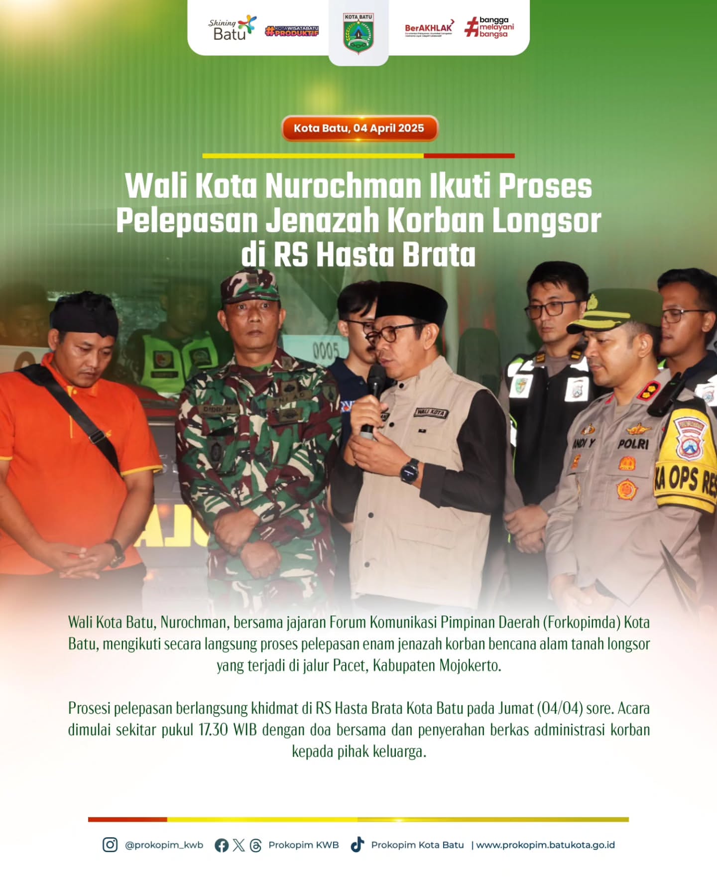 Pelepasan Jenazah Korban Longsor di Batu Dihadiri Wali Kota Nurochman