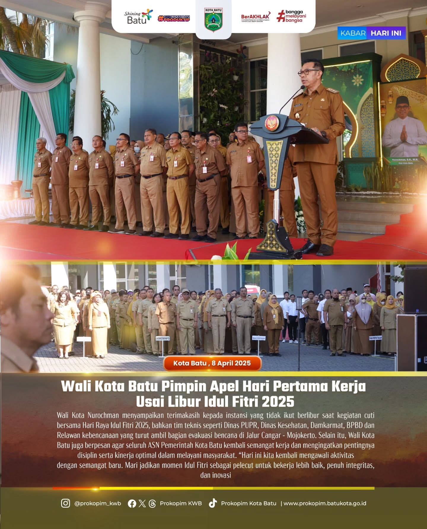 Wali Kota Batu Pimpin Apel Hari Pertama Kerja Usai Libur Idul Fitri 2025