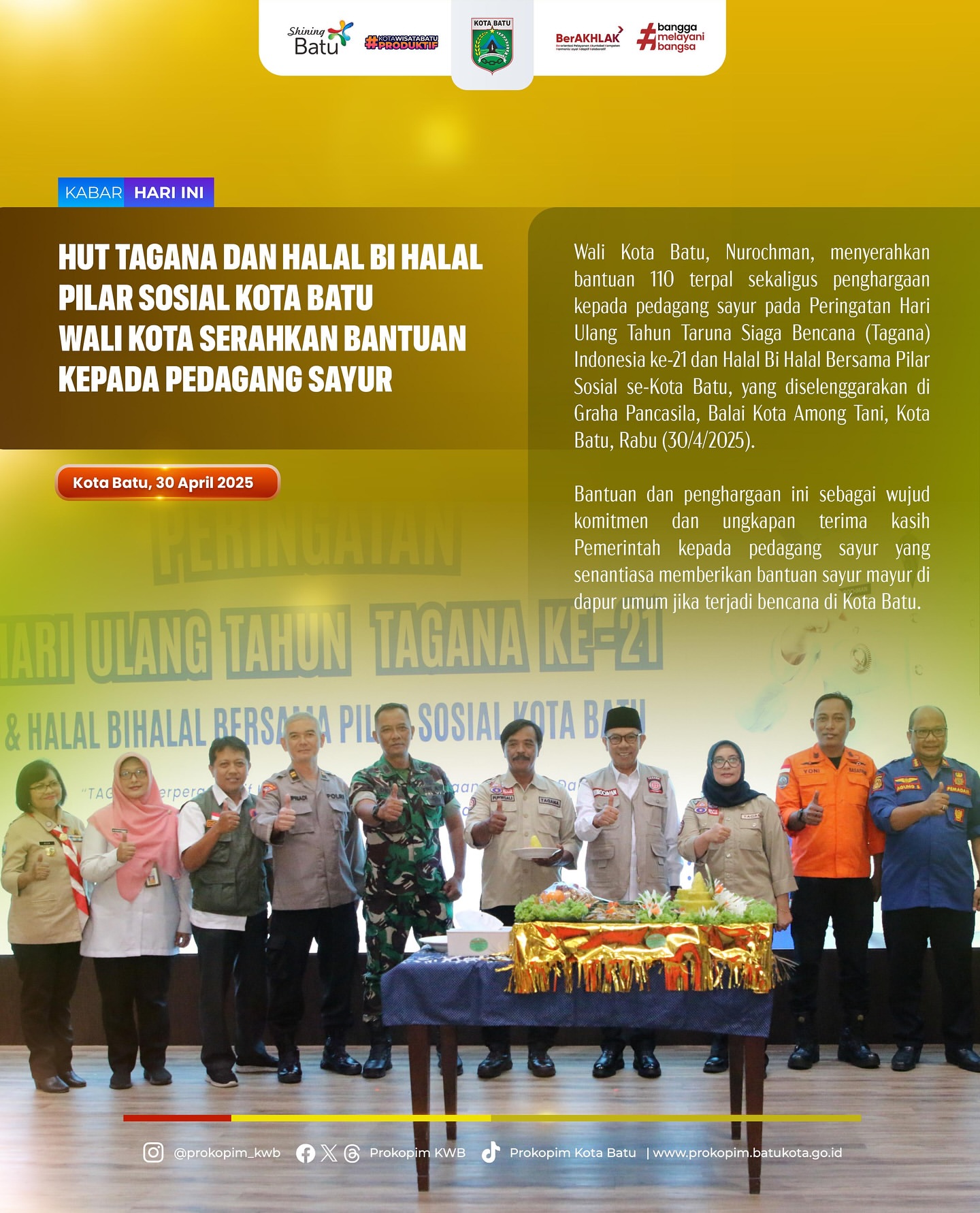 Wali Kota Batu Serahkan Bantuan untuk Pedagang Sayur di HUT Tagana