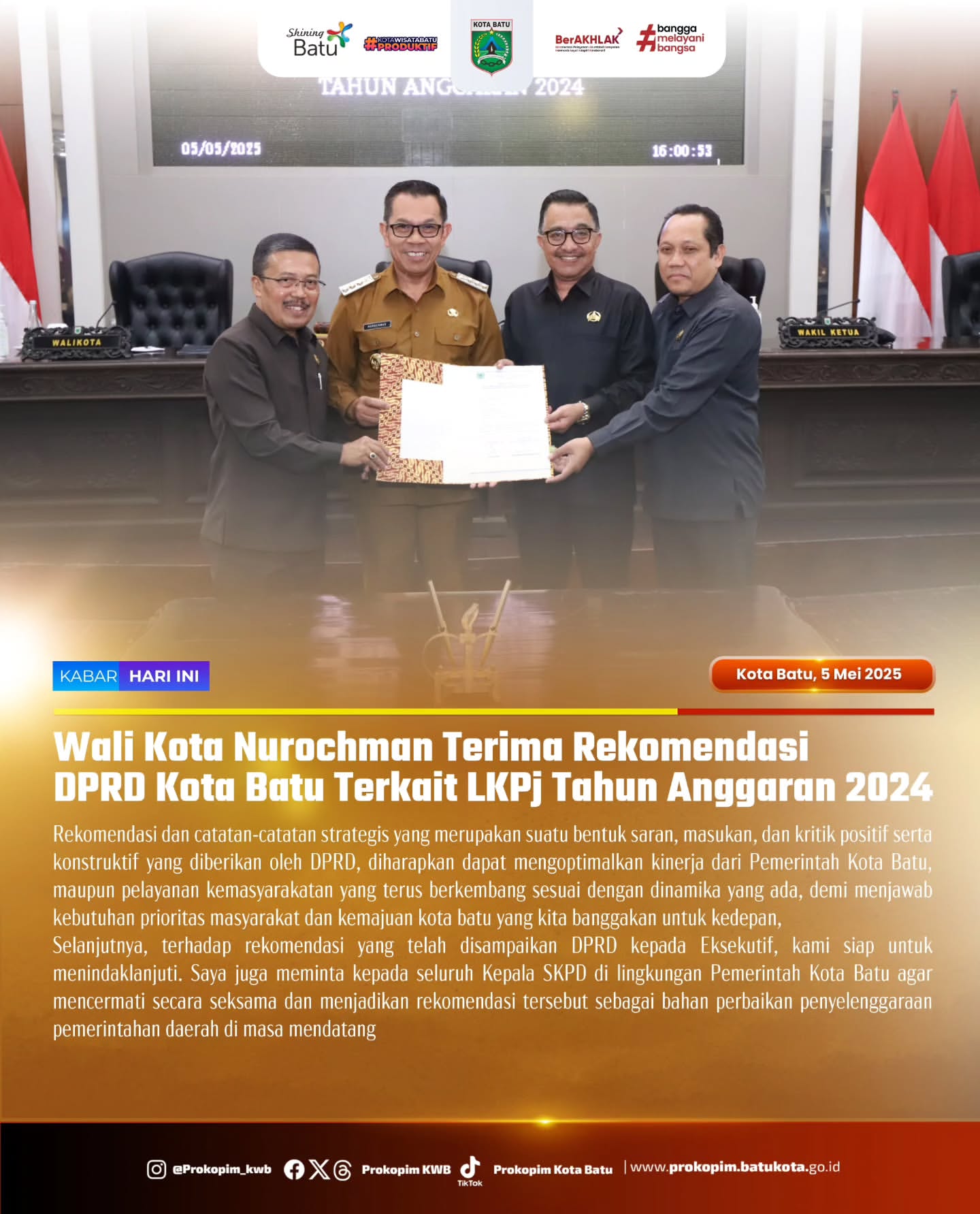 Wali Kota Nurochman Terima Rekomendasi DPRD Terkait LKPJ Tahun Anggaran 2024