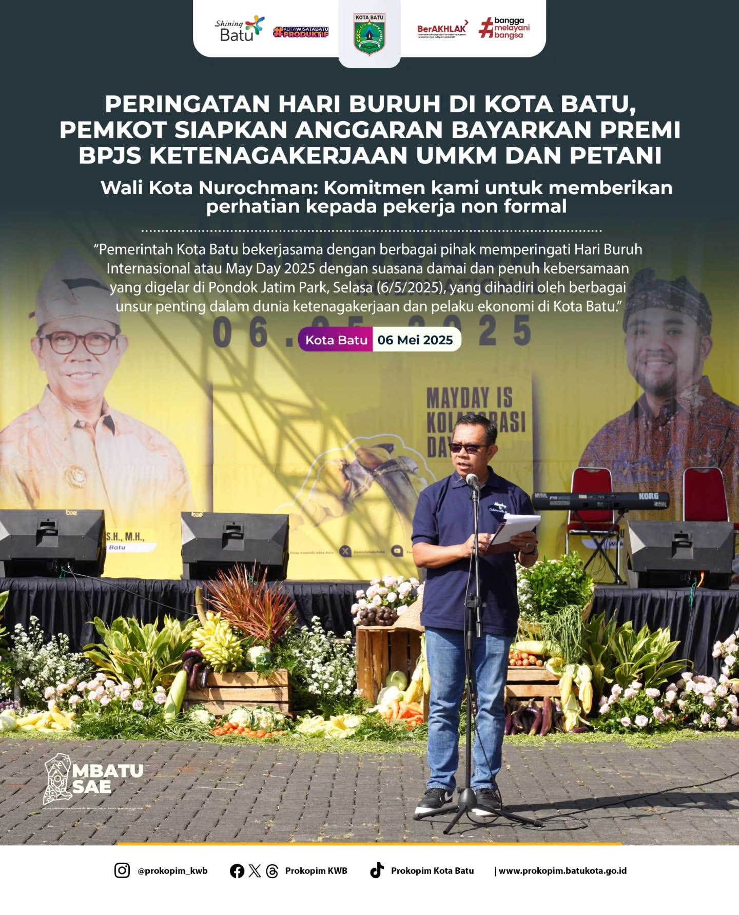 Peringatan Hari Buruh di Kota Batu, Pemkot Siapkan Anggaran Bayarkan Premi BPJS Ketenagakerjaan UMKM dan Petani