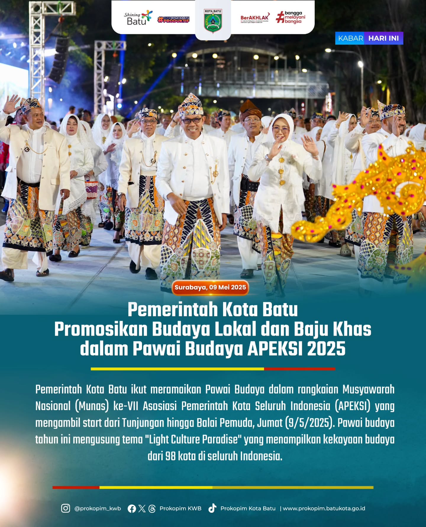 Pemerintah Kota Batu Tampilkan Budaya Lokal dan Baju Khas dalam Pawai Budaya APEKSI 2025