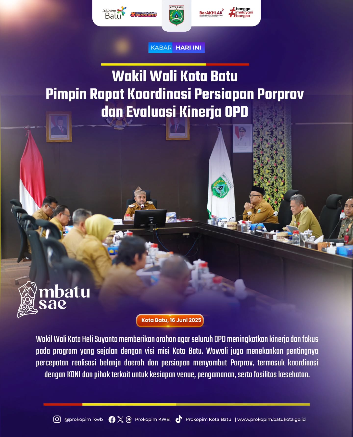 Wakil Wali Kota Batu Pimpin Rapat Koordinasi Persiapan Porprov dan Evaluasi Kinerja