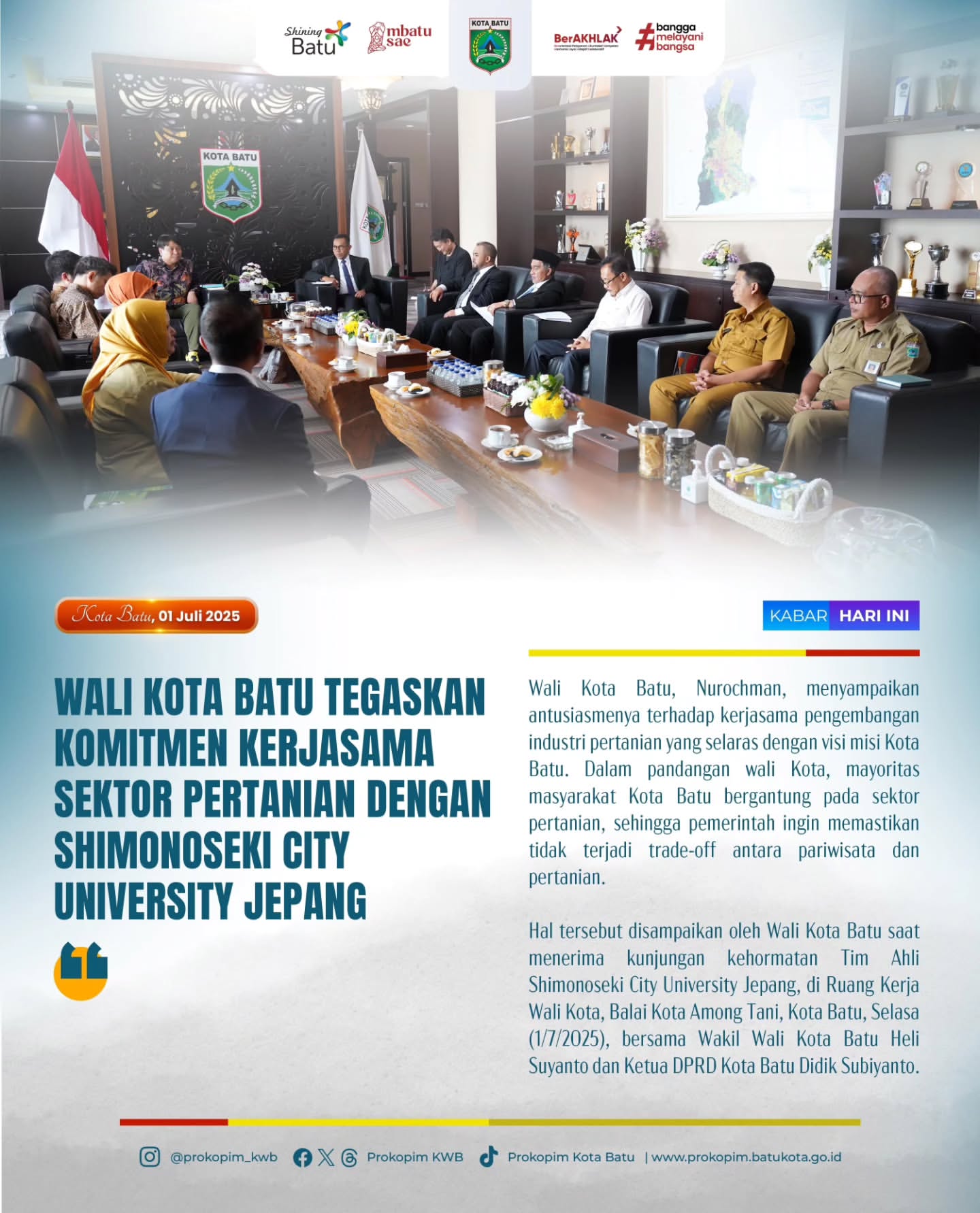 Wali Kota Batu Tegaskan Kerja Sama dengan Universitas Shimonoseki Jepang untuk Pertanian