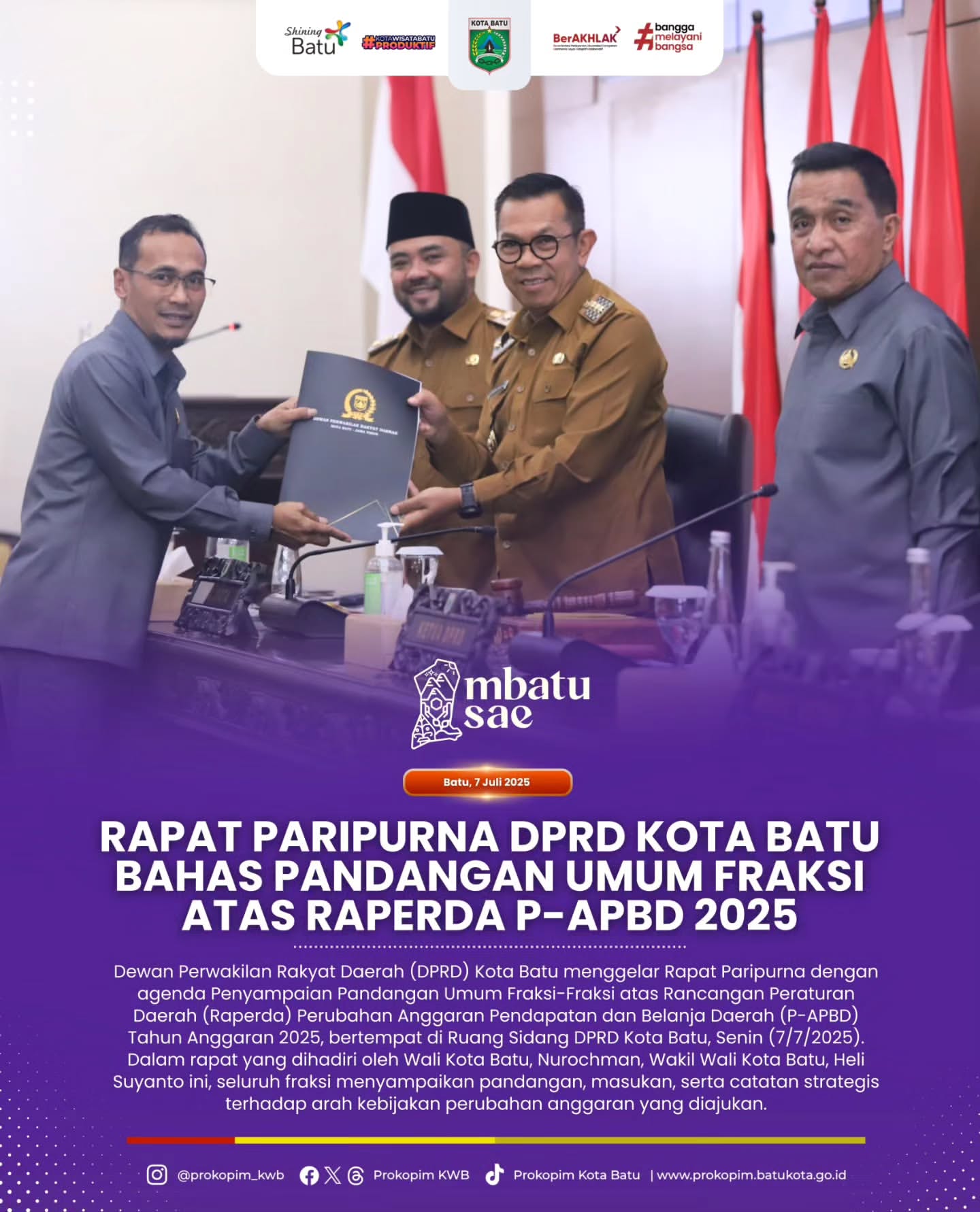 Rapat Paripurna DPRD Kota Batu: Pandangan Umum Fraksi Mengenai Raperda P-APBD 2025