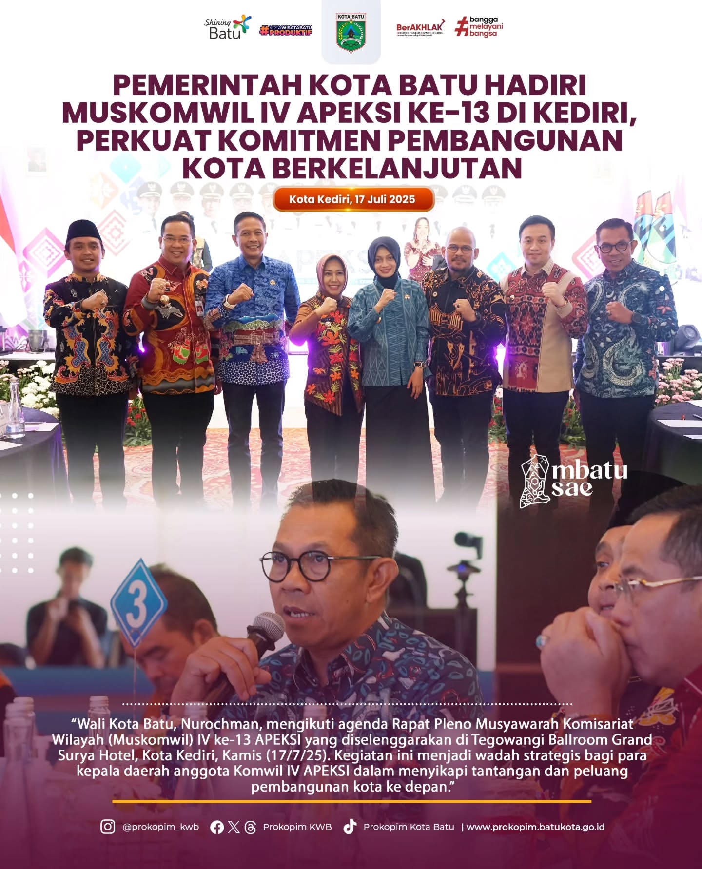 Pemerintah Kota Batu Hadiri Muskomwil IV APEKSI Ke-13 di Kediri