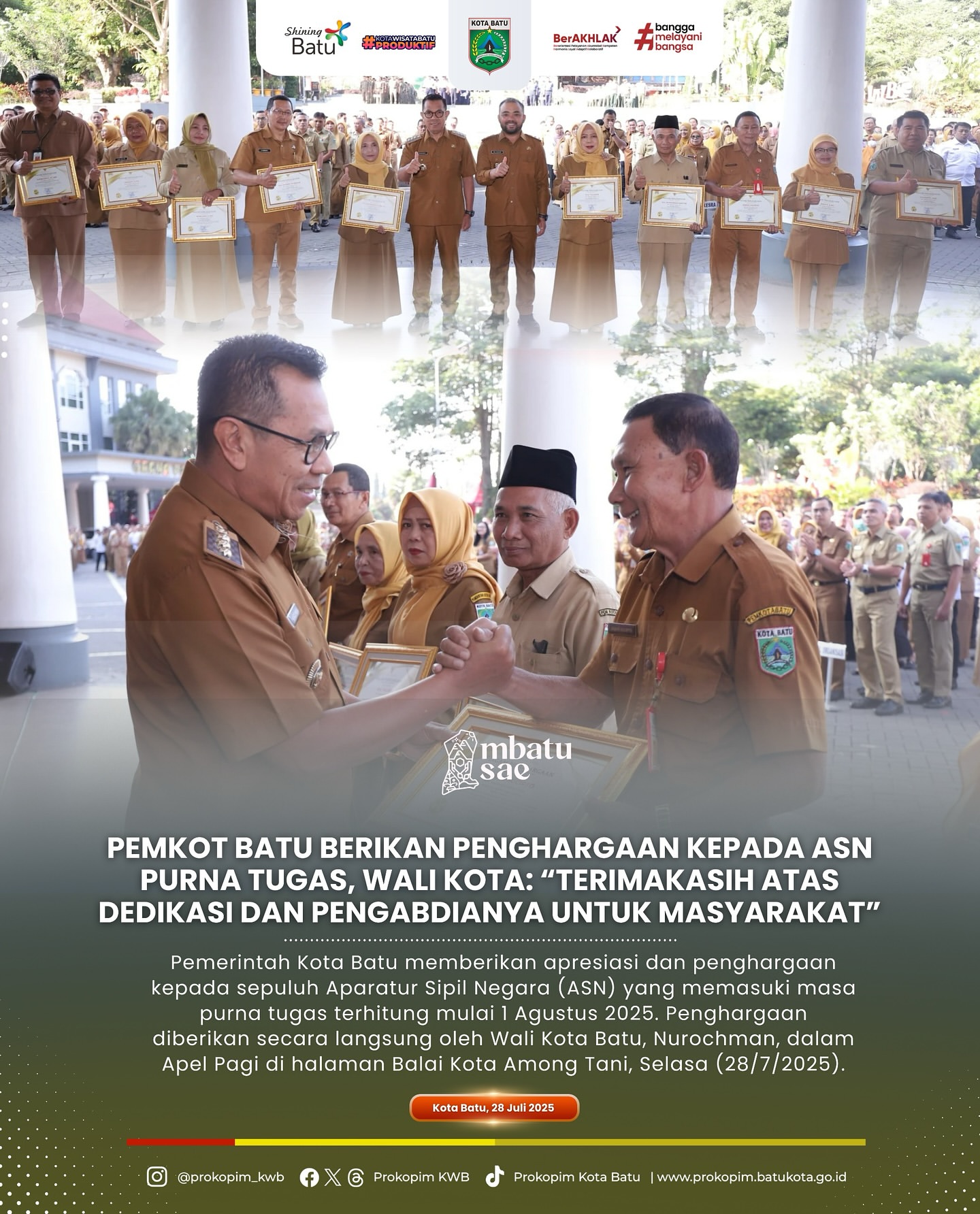 Pemerintah Kota Batu Berikan Penghargaan kepada ASN Purna Tugas