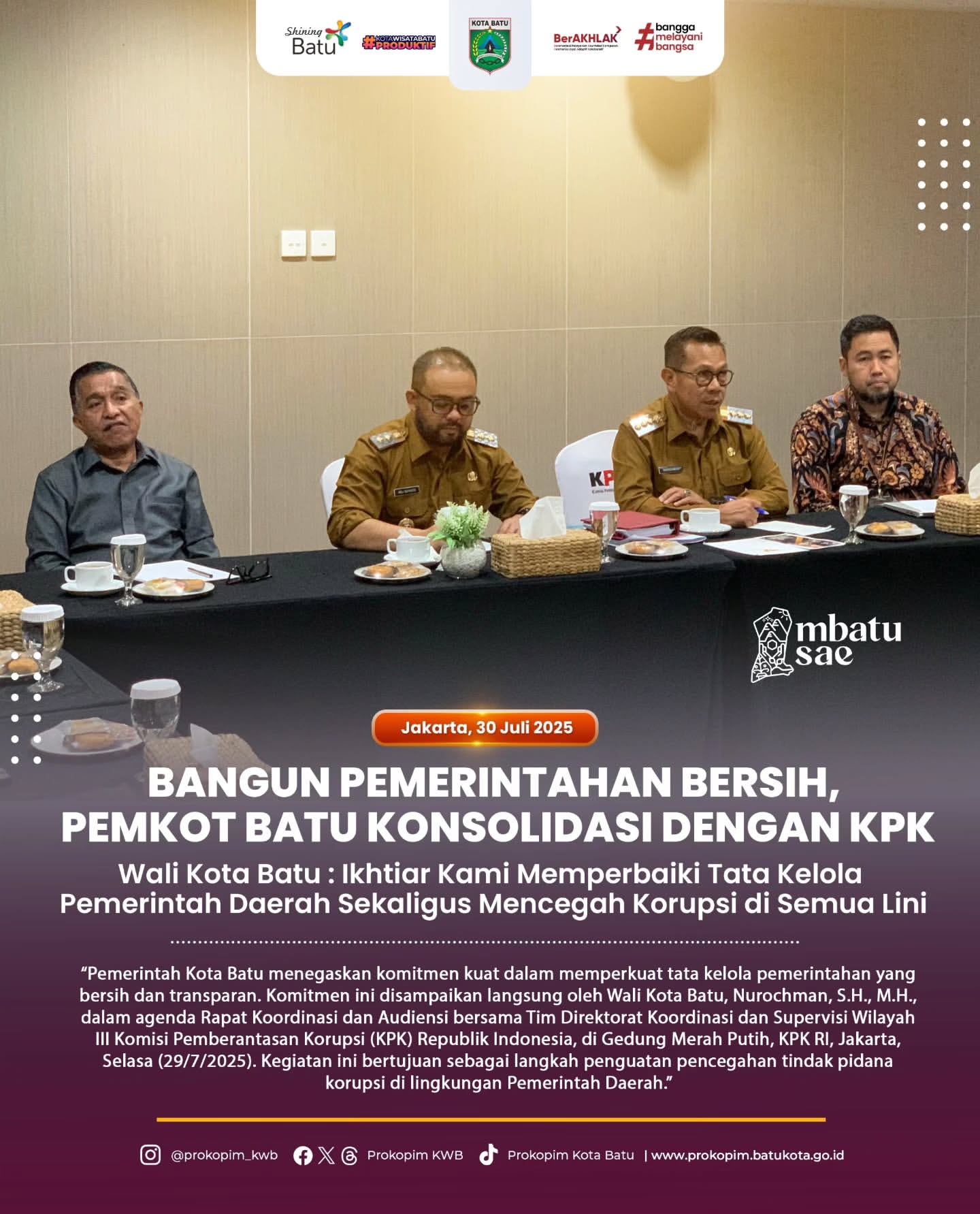 Pemerintah Kota Batu Bersinergi dengan KPK untuk Mencegah Korupsi