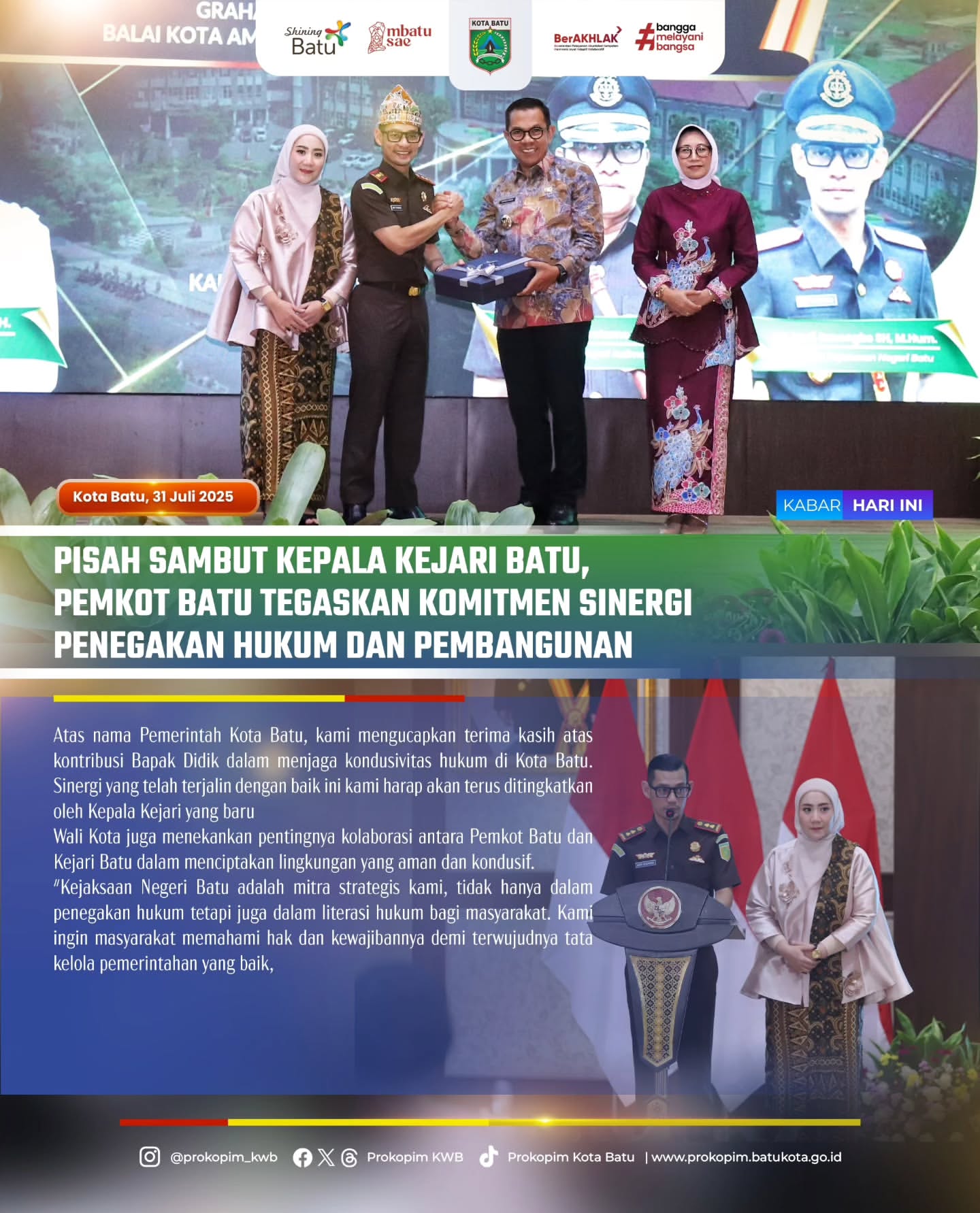 Ganti Kepemimpinan di Kejaksaan Negeri Batu, Pemkot Tegaskan Komitmen Bersama