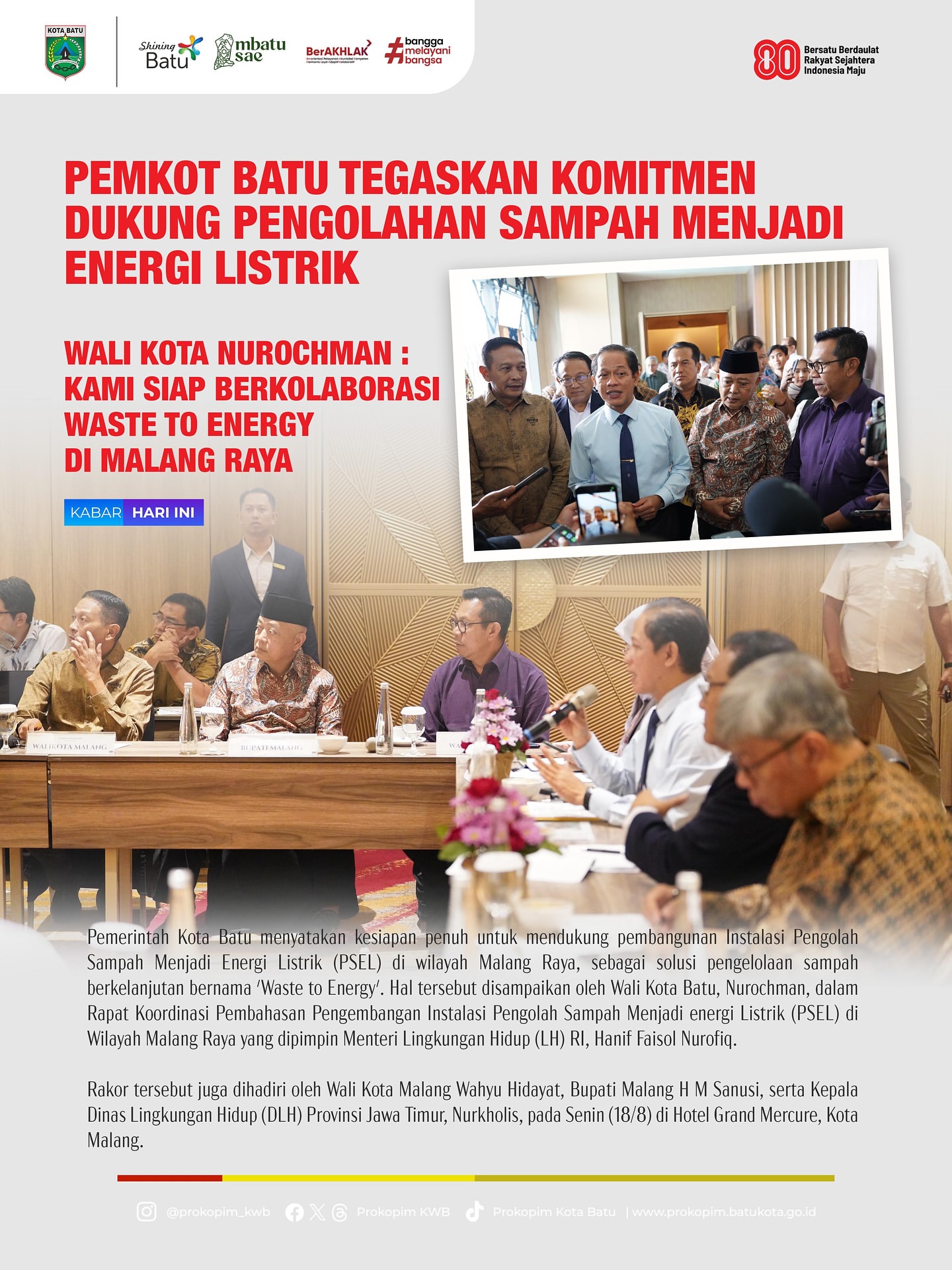 Wali Kota Batu Dukung Pembangunan Energi dari Sampah di Malang Raya