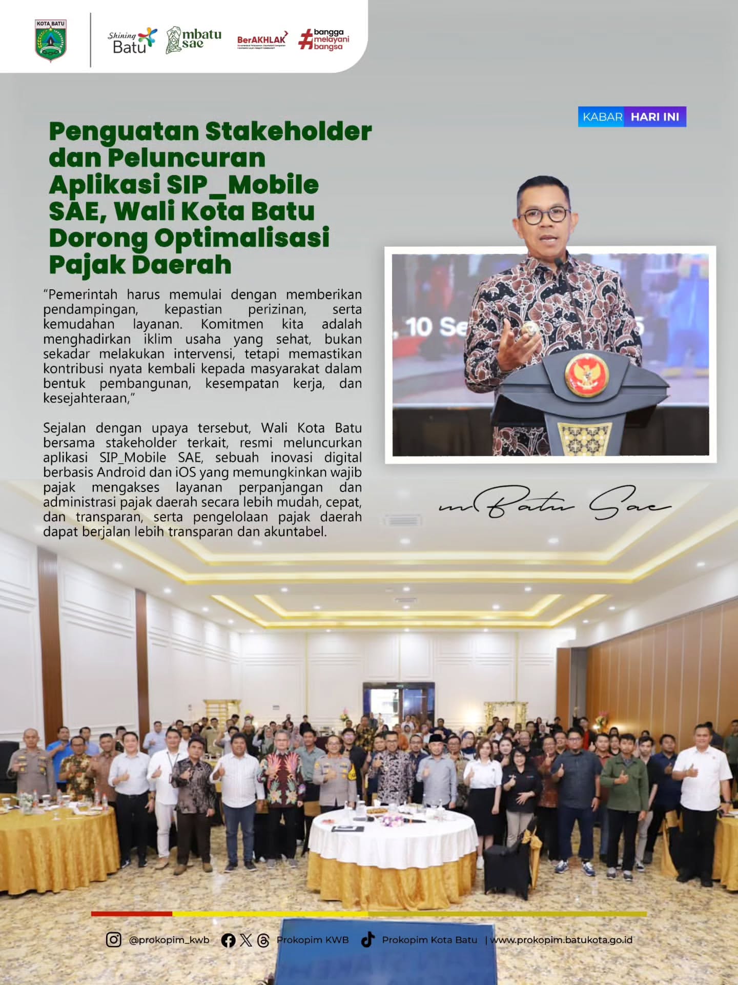 Penguatan Stakeholder dan Peluncuran Aplikasi SIP_Mobile SAE di Kota Batu