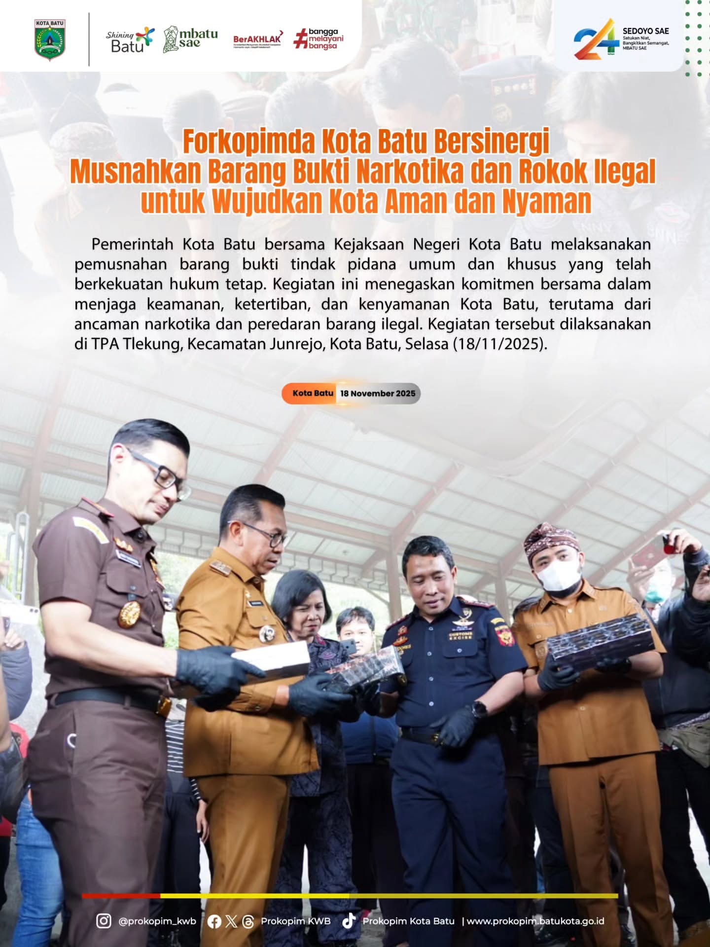 Pemkot Batu Musnahkan Barang Bukti Narkotika dan Rokok Ilegal Demi Kota Lebih Aman