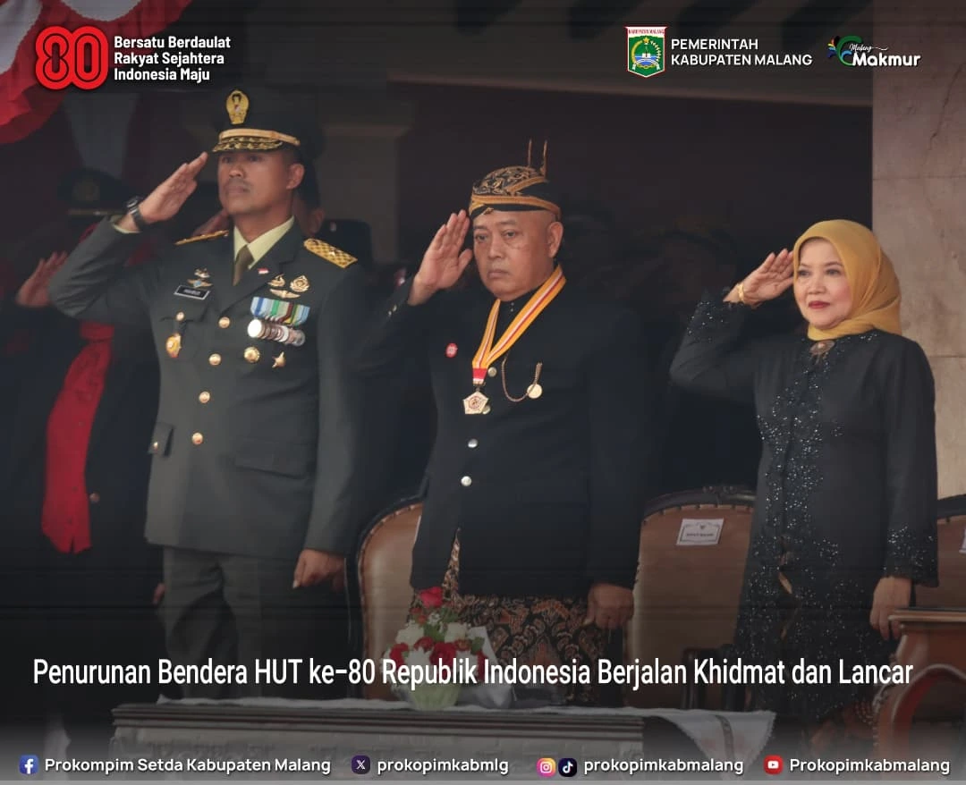 Upacara Penurunan Bendera Sang Merah Putih di Malang Berlangsung Khidmat dan Penuh Makna