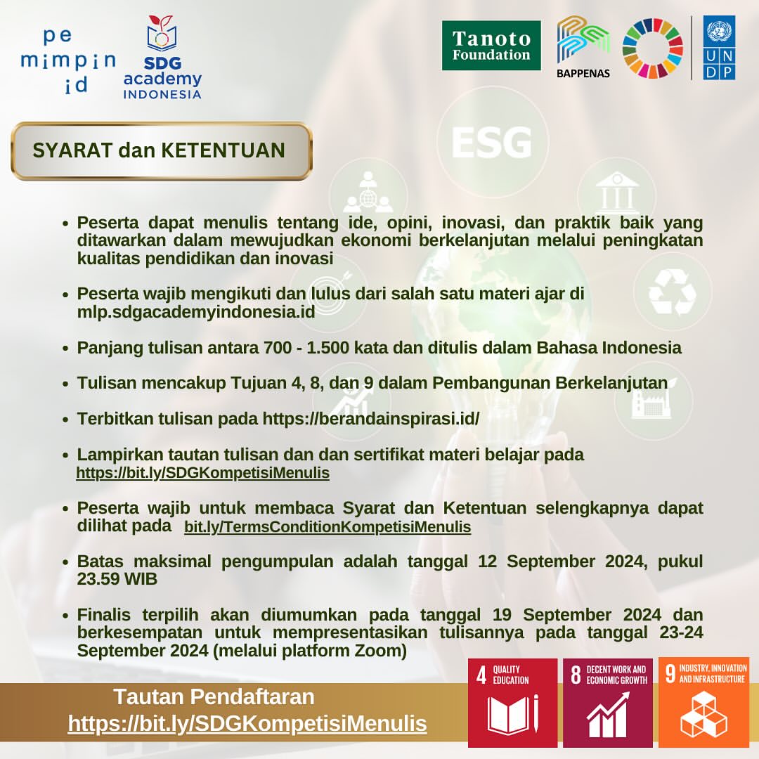 Kompetisi Menulis untuk Menyemarakkan Hari Literasi Internasional dan SDGs 2024